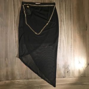 Black wrap skirt size M tassel & gold chain